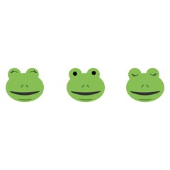 Frog muzzle with open and closed eyes isolated on white background. Stock vector illustration for decoration and design, postcards, fabrics, packaging, baby textiles, poster, banner, books.