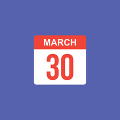 calendar - March 30 icon illustration isolated vector sign symbol