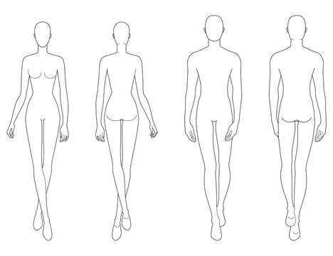 Fashion template of walking men and women. 