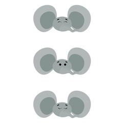 Muzzle of an elephant with open and closed eyes isolated on white background. Stock vector illustration for decoration and design, postcards, fabrics, packaging, baby textiles, poster, banner, books.