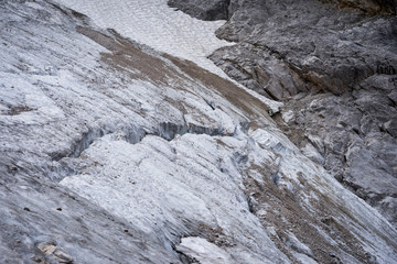 The glacier of the Zugspitze with a big scar in bavaria, germany.