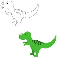 Bright dinosaur in color and outline isolated on a white background. Jurassic period. Stock vector illustration for decoration and design, postcards, fabrics, packaging, coloring, children's textiles.