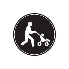 Man walking with baby stroller vector sketch icon isolated on background. Hand drawn Man walking with baby stroller icon. Man walking with baby stroller sketch icon for infographic, website or app.
