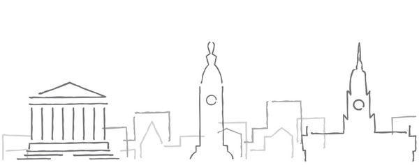 Philadelphia Freehand Minimal Line Skyline and Landmarks