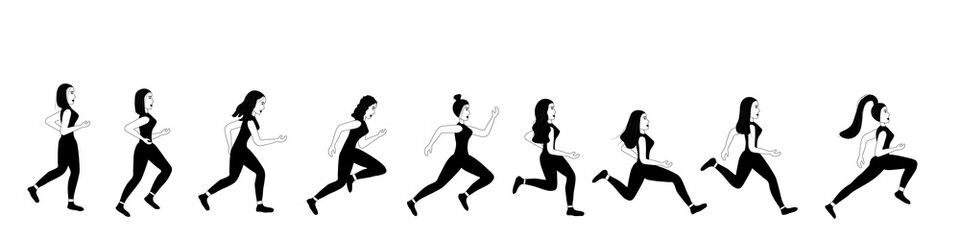 Fototapeta na wymiar Sketch of running people isolated on a white background. Athletic lifestyle of a woman. A group of girls at a marathon. Jogging. Man stock vector illustration for decoration and design.