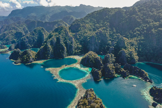 Aerial view of the Twin Lagoon in coron island, Palawan, Philippines