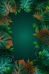 Fototapeta premium Tropical design with palm leaves and neon lights. 