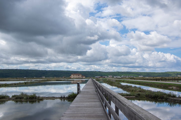 Secovlje Saltworks largest Slovenian salt evaporation pond on Adratic sea, natural and industrial landscape in Slovenia Piran