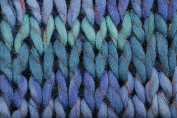 Melange blue knitting texture close up as a background.