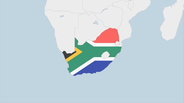 South Africa map highlighted in South Africa flag colors and pin of country capital Pretoria.