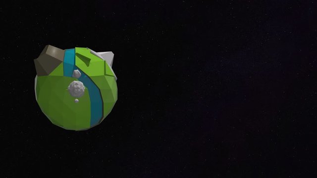 Space view of the planet Earth in cartoon style render spinning over starry dark background.
