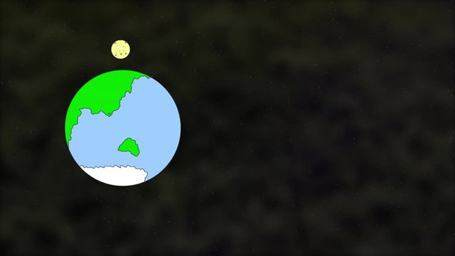 Colorful animation of moon orbitting around the earth in flat cartoon style.