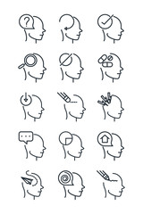 Obraz premium alzheimers disease neurological brain medical condition icons set line style icon