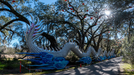 A large Chinese dragon made from thousands of China plates at the Magnolia Plantation and Gardens