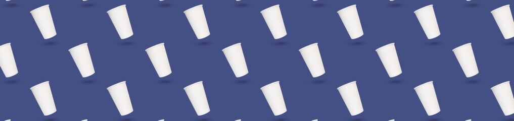 Seamless paper cup pattern on a blue background