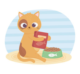 cats make me happy, cute cat with food box and bowl