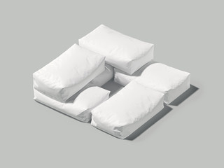 White bags or sacks isolated on light background. Mockup for design. 3d render