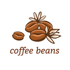 Coffee beans and flower. Vector illustration.