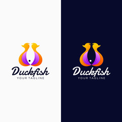 Duck and Fish unique logo template design emblem vector illustration logo template