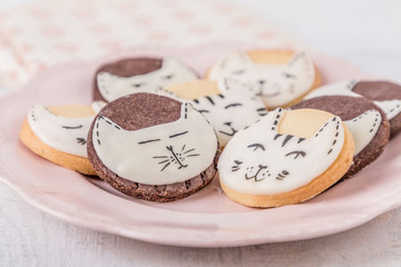 Pattern of traditional handmade smiling biscuits gingerbread men cookies