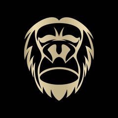 Gorilla head logo element. On black background.