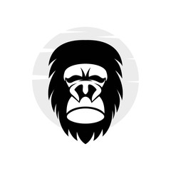 Gorilla head logo element. On black background.