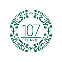 107 years anniversary celebration logo template. Line art vector and illustration.