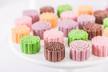 pieces of delicious mooncake, on white background 