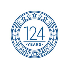 124 years anniversary celebration logo template. Line art vector and illustration.