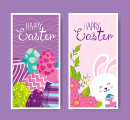 set of happy easter cards with cute decoration vector illustration design
