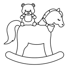 wooden horse toy with teddy bear vector illustration design