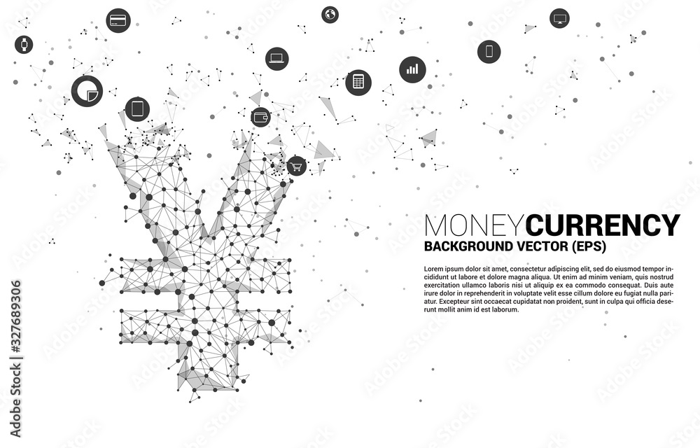 Poster vector money chinese yuan and japanese yen currency icon from polygon dot connect line. concept for 