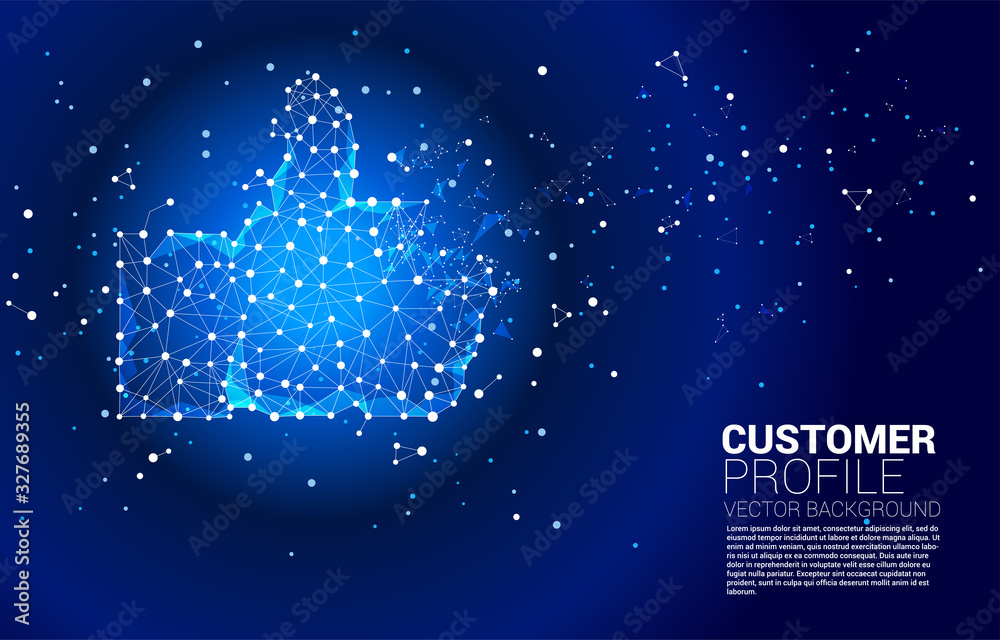Aufkleber thumb up icon from dot connect line polygon network. concept of customer satisfaction , client rating and ranking.