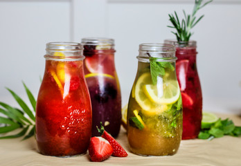 Limonade, fresh fruits and berries. 