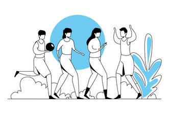 people practicing exercise in park landscape vector illustration design