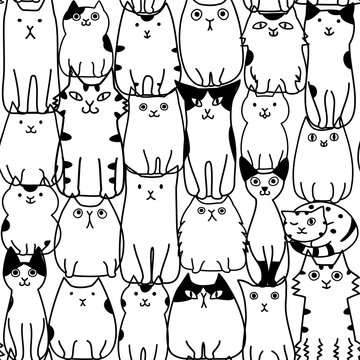 Cat seamless pattern, line drawing