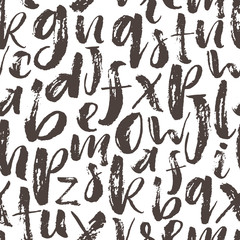 Seamless pattern with hand drawn letters. Ink illustration. Letters written with dry brush. Ornament for wrapping paper.