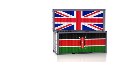 Fototapeta na wymiar Shipping containers with Kenya and United Kingdom flag. 3D Rendering 