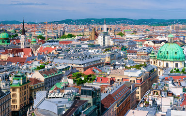 Fototapeta na wymiar Panoramic aerial view from Stephansdom of Old city center Vienna