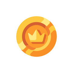 Gold coin with crown symbol flat icon