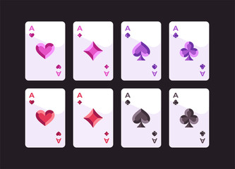 White playing cards set with gem symbols. Poker flat illustration