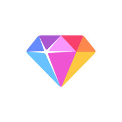 Multicolored diamond flat icon. Colorful gemstone illustration.