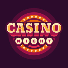 Casino night red round retro sign flat illustration