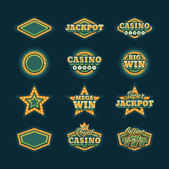 Collection of shining green retro casino signs