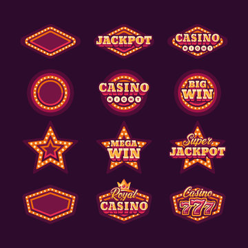 Collection of shining red retro casino signs
