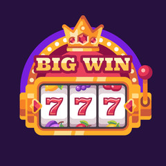 777 slot machine Big win. Casino flat illustration - obrazy, fototapety, plakaty