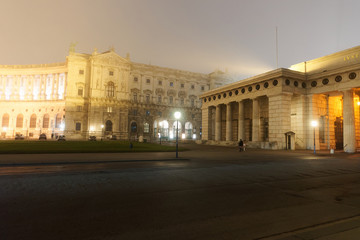 Fototapeta na wymiar Gate at Hofburg Palace in Vienna mist evening