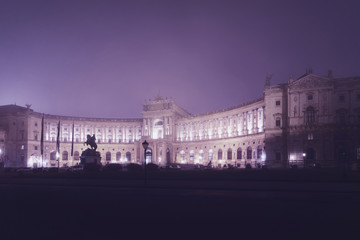 Hofburg Palace in Vienna Austria fog night