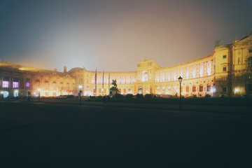 Fototapeta na wymiar Hofburg Palace in Vienna Austria during mist night