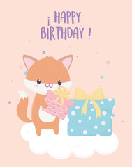 happy birthday fox with gifts celebration decoration card